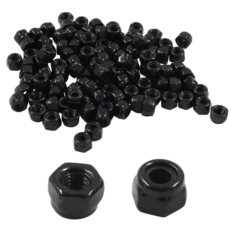 Hitefu 110PCS M3 x 0.5mm Hex Lock Nuts, Black Nylon Lock Non-Slip Nut, Carbon Steel Self-Locking Nuts for Fasteners - Image 1